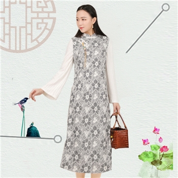中国风女装中式改良文艺蕾丝旗袍春款连衣裙茶服L3509